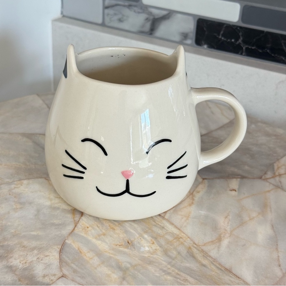 World Market Cat Face Ceramic Mug - Cream and Black